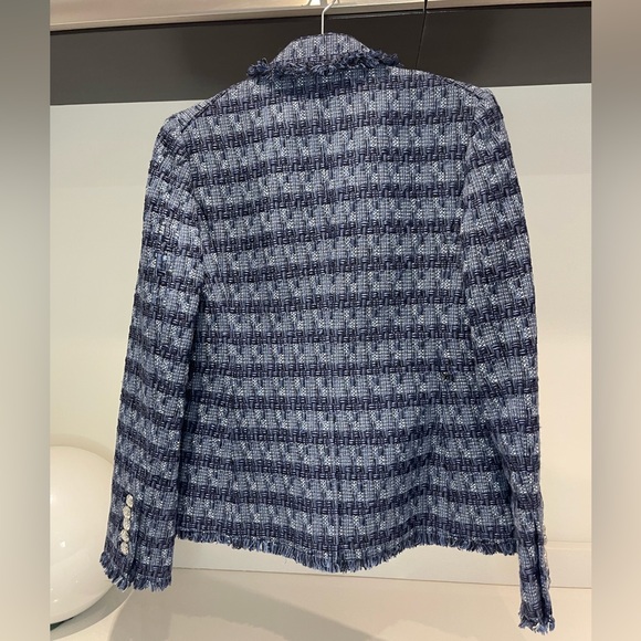 $698 Veronica Beard Cutaway Dickey Jacket Blazer blue luxe fringe trim tweed 8 - Picture 9 of 16
